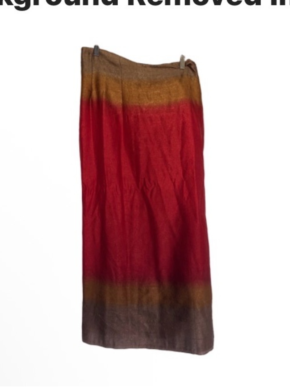 Thai silk Red Ombre wrap Skirt with Brown Accents - Picture 2 of 6